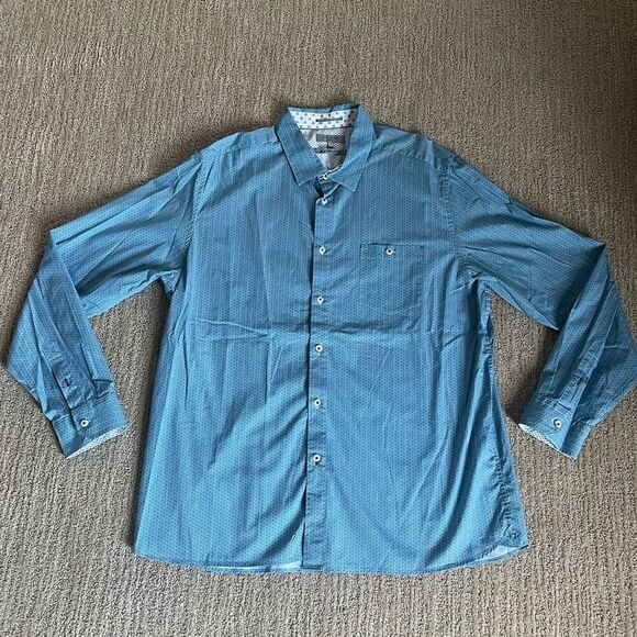 Ted Baker Mens Blue and White Patterned Button Down Shirt - Picture 1 of 7